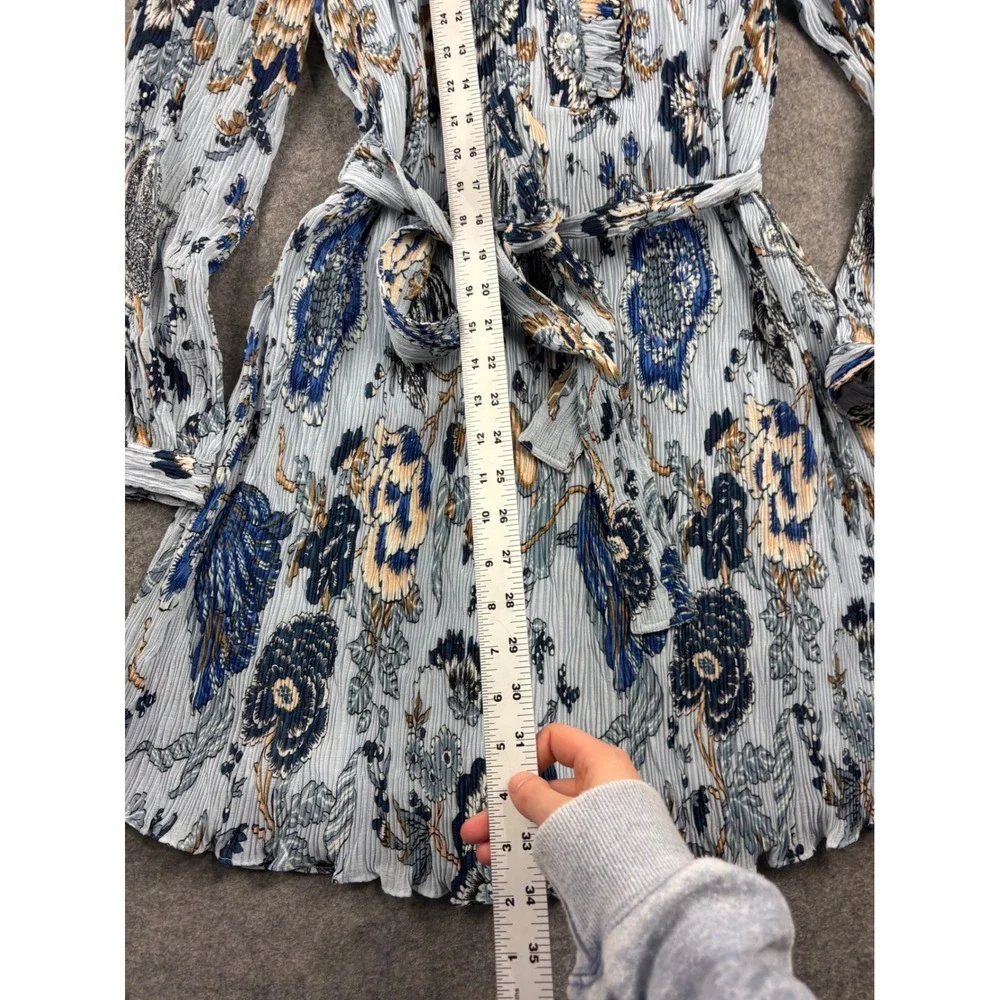 Tory Burch Deneuve Dress Blue Happy Times Floral Pleated Knee Length Womens 00